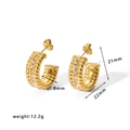 Detailed view of gold C-shaped hoop earrings with rope texture and zircon inlay - Twisted Rope Zirconia C-Shape Style (HF-E3172)