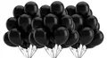 Bunch of black 10-inch thick matte latex balloons tied with a grey ribbon for party decor - Black