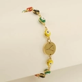 Gold Evil Eye bracelet with multi-color enamel beads and cutout letter Y pendant - Letter Y