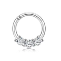 Silver hinged nose ring with three clear zircons and small metal bead accents - Three Zirconia Style / Silver