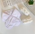 Detailed view of white microfiber spa set including velcro headband and wristbands - White Set (1 Headband + 2 Wristbands)