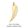 Golden hollow angel wing pendant in stainless steel, size 10.5x34mm for DIY jewelry - Gold Wing-10.5x34mm