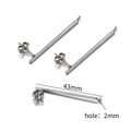 Silver stainless steel geometric earring post with 2mm hole for DIY jewelry making - 43mm Long Pin / Steel