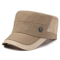 Khaki flat top patrol hat for men with breathable mesh panels and fashion shield badge - Adjustable / Khaki