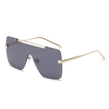 Modische Oversize Quadrat Randlose Sonnenbrille mit grauen Gläsern und goldenen Bügeln - Schwarz