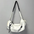 White large capacity sports gym bag with black strap and checkerboard charm decoration - White + Knot