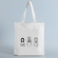 White canvas tote bag featuring black snack bag graphic print for women and students - STD239-P/Snack Bag Figure