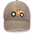 Khaki washed cotton baseball cap featuring orange tractor embroidery design - Adjustable / Khaki With Orange Tractor