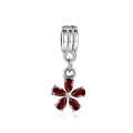 Silver flower charm with red gemstones and five petals for DIY jewelry bracelets - Red Zirconia Flower
