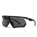 Oversized one-piece cycling sunglasses with matte black frames and large smoke lenses - C1 Black Frame Grey Lens Grey Temple