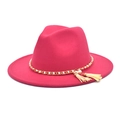 Magenta Wollhut Fedora mit eleganter Goldkette, Perlen und dekorativen Quasten - M (56-58cm) / Fuchsia