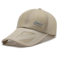 Beige full mesh breathable baseball cap with Sport embroidery and long curved brim - Adjustable / Khaki
