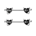 Paire de piercings de mamelon coeur de diable en acier avec texte Bite Me et émail noir - Diable Noir (Bite Me)