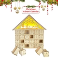 Hölzerner Weihnachtsadventskalender mit LED-Licht, 24 Schubladen und Rentier-Motiv - Naturholz Rentier