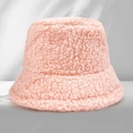 Pink lamb wool bucket hat for women with plush texture and warm autumn style design - One Size / Pink