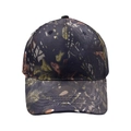 Vista frontale di un cappellino da baseball mimetico tattico con motivo di foglie - Regolabile / Stile 5 Ramo