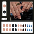 Set de 24 uñas postizas estilo vintage con diseño de carey azul y degradado francés - W2058 Estilo Francés Azul Profundo (Tipo de Pegamento)