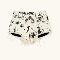 Pantaloncini denim a vita bassa da donna con effetto tie-dye bianco e nero e frange - S / Camouflage a inchiostro