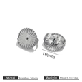 Pair of 10mm stainless steel butterfly earring backs shown with weight and size details - Large 10mm Round Ear / Steel