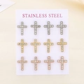 Set of 12 pairs of sparkling cross stud earrings in silver gold and rose gold tones - Tricolor Combination
