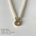 Élégant collier de petites perles avec fermoir rond en acier inoxydable doré 14K 40+5cm - Collier Fermoir Cercle Uni Or 14K (XNL0005-2)