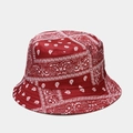 Reversible red bucket hat with white paisley pattern and foldable wide brim for summer - M (56-58cm) / Wine Red (7# Wine Red)