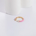 Minimalist gold open ring featuring pink enamel and a pear-cut waterdrop cubic zirconia stone - Adjustable Open / Pink