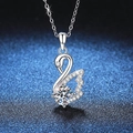 Elegant swan pendant necklace with round crystal and pave cubic zirconia in silver finish - XL-105
