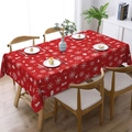 Mantel navideño rojo con copos de nieve blancos renos y bordes ondulados - 140x140cm / Estilo 07-Patrón Rojo y Blanco