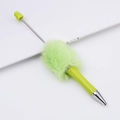 Green plush bead pen with creative DIY furry ball and retractable metal pointer tool - Bright yellow