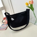 Black large dumpling crossbody bag with cute dog pendant and adjustable strap - Black