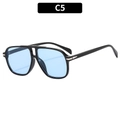 Classic pilot sunglasses with double bridge and light blue lenses in a C5 black frame - Black Frame Blue Lens