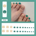 Set di 24 unghie finte per piedi in verde scuro e motivi floreali di diverse dimensioni - Fiore Fresco [Tipo Colla] (F036)