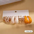 Set de 5 pares de pendientes de aro de acrílico con perlas sintéticas y metal en forma C - Dorado Con Aguja De Plata (Juego De 5 Pares)