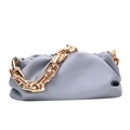 Light blue cloud pouch bag featuring a chunky gold metal chain strap and pleated finish - Blue