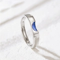 Adjustable silver crescent moon ring with blue enamel and star details for couples - Adjustable Open / J502 Female (Sun)