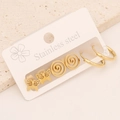 Detailed macro view of three pairs of gold stainless steel butterfly and hoop earrings set - Butterfly & Spiral Ring Earring Set (8#)