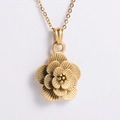 Macro view of a 3D gold rose pendant necklace with detailed layered floral textures - 450*1.5mm Chain / Gold