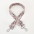 Detail of adjustable floral strap with pink flowers and silver metal hooks - Pink Black Floral / Silver Clasp
