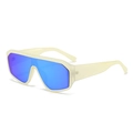 Oversize wrap sunglasses with translucent beige frames and blue mirrored lenses - Pale Yellow Frame Blue Mirror Lens