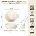 Off-white 10.5-inch 1600ml ceramic soup bowl with handles and large serving spoon - 10.5 Inch Bowl with Large Ladle / Creamy White