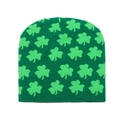 Dark green St. Patrick's Day knit beanie featuring shamrock jacquard pattern for winter - M(56-58cm) / Green