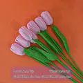 Handmade pink crochet tulip flower 41cm tall with green leaves on orange background - Light Pink Tulip Single Stem