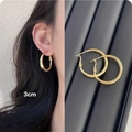 Vintage style 3cm gold hoop earrings with model wearing shot and detailed product view - 3cm Classic Gold Hoop