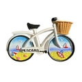 White bicycle resin fridge magnet with Pescara beach scene and woven basket detail - Pescara Bicycle Italy