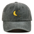 Detailed embroidery of yellow moon and stars on dark grey washed cotton baseball cap - Adjustable / Army Green