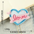 Blue heart embroidery patch with pink Love lettering and star details for DIY crafts - Blue Love Heart (B1L-C-1-4)