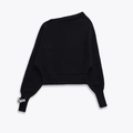 Haut en maille noir asymétrique avec détails métalliques argentés sur les poignets - S / Noir