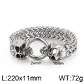 Pulsera punk pesada de acero inoxidable con cadena doble y calaveras detalladas - 19cm / Color Acero