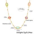 Tableau détaillé des tailles du collier en pierres de verre colorées en acier inoxydable doré - Pierre en Verre Multicolore Dorée (TXP285)